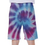 Blue And Purple Spiral Tie Dye Print Men's Beach Shorts