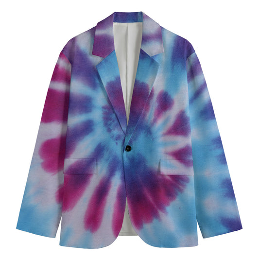 Blue And Purple Spiral Tie Dye Print Men's Blazer