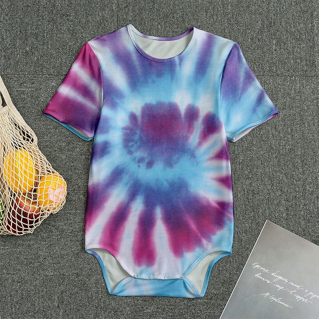 Blue And Purple Spiral Tie Dye Print Men's Bodysuit