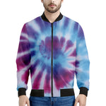 Blue And Purple Spiral Tie Dye Print Men's Bomber Jacket