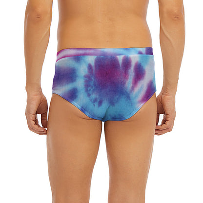 Blue And Purple Spiral Tie Dye Print Men's Briefs