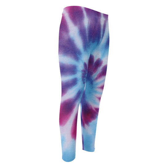 Blue And Purple Spiral Tie Dye Print Men's Compression Pants
