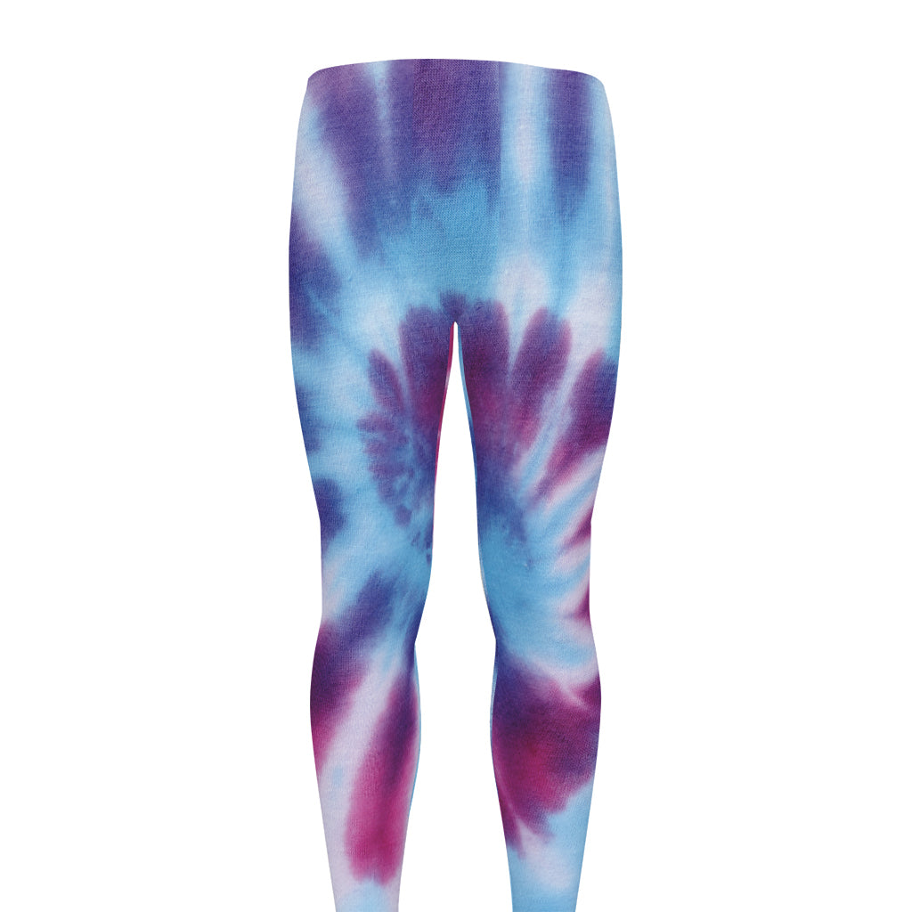 Blue And Purple Spiral Tie Dye Print Men's leggings