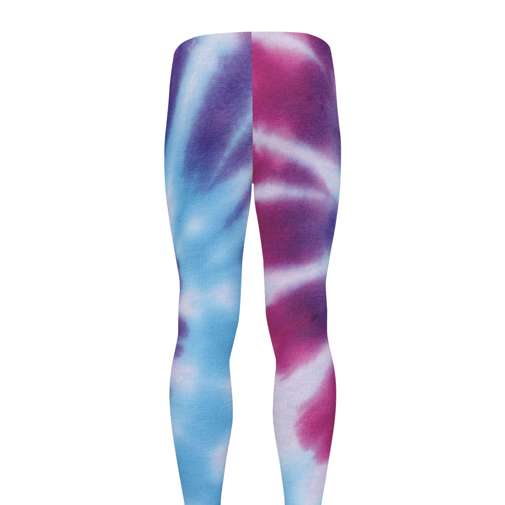 Blue And Purple Spiral Tie Dye Print Men's leggings