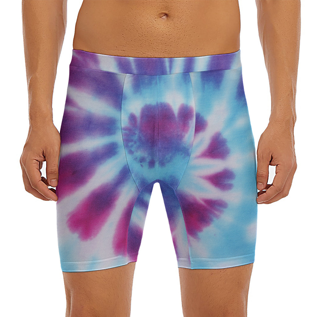 Blue And Purple Spiral Tie Dye Print Men's Long Boxer Briefs