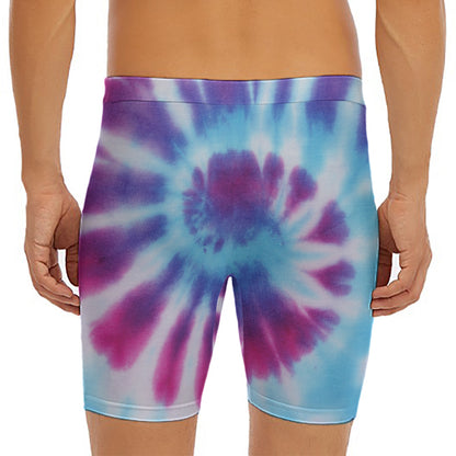 Blue And Purple Spiral Tie Dye Print Men's Long Boxer Briefs