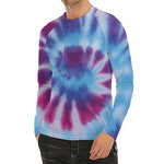 Blue And Purple Spiral Tie Dye Print Men's Long Sleeve Rash Guard