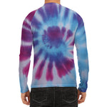 Blue And Purple Spiral Tie Dye Print Men's Long Sleeve Rash Guard