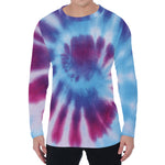Blue And Purple Spiral Tie Dye Print Men's Long Sleeve T-Shirt
