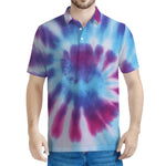 Blue And Purple Spiral Tie Dye Print Men's Polo Shirt