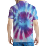 Blue And Purple Spiral Tie Dye Print Men's Polo Shirt