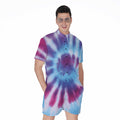 Blue And Purple Spiral Tie Dye Print Men's Romper