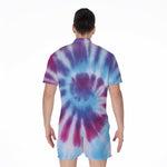 Blue And Purple Spiral Tie Dye Print Men's Rompers