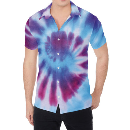 Blue And Purple Spiral Tie Dye Print Men's Shirt