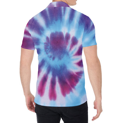 Blue And Purple Spiral Tie Dye Print Men's Shirt