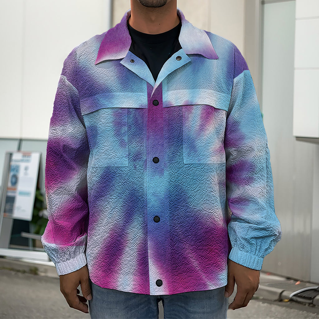 Blue And Purple Spiral Tie Dye Print Men's Shirt Jacket