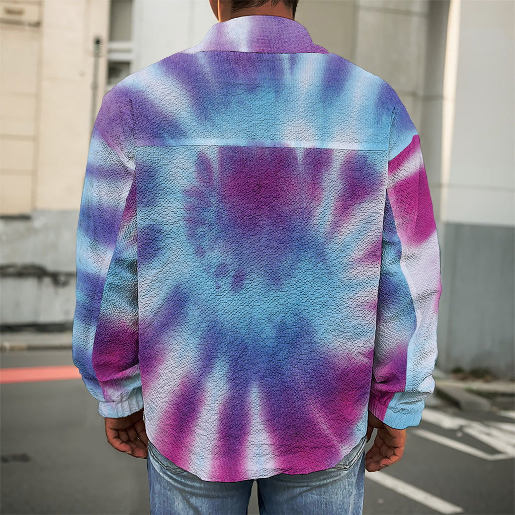 Blue And Purple Spiral Tie Dye Print Men's Shirt Jacket