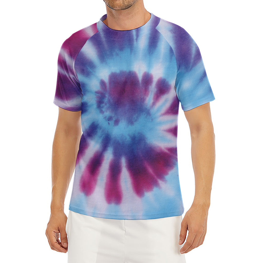 Blue And Purple Spiral Tie Dye Print Men's Short Sleeve Rash Guard