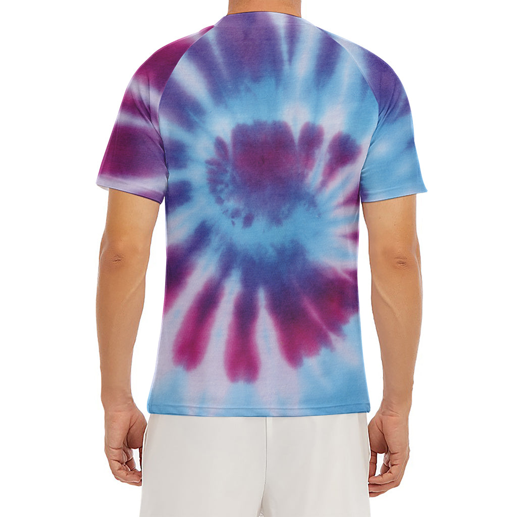 Blue And Purple Spiral Tie Dye Print Men's Short Sleeve Rash Guard