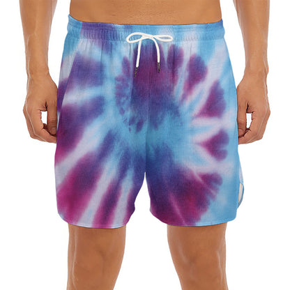 Blue And Purple Spiral Tie Dye Print Men's Split Running Shorts