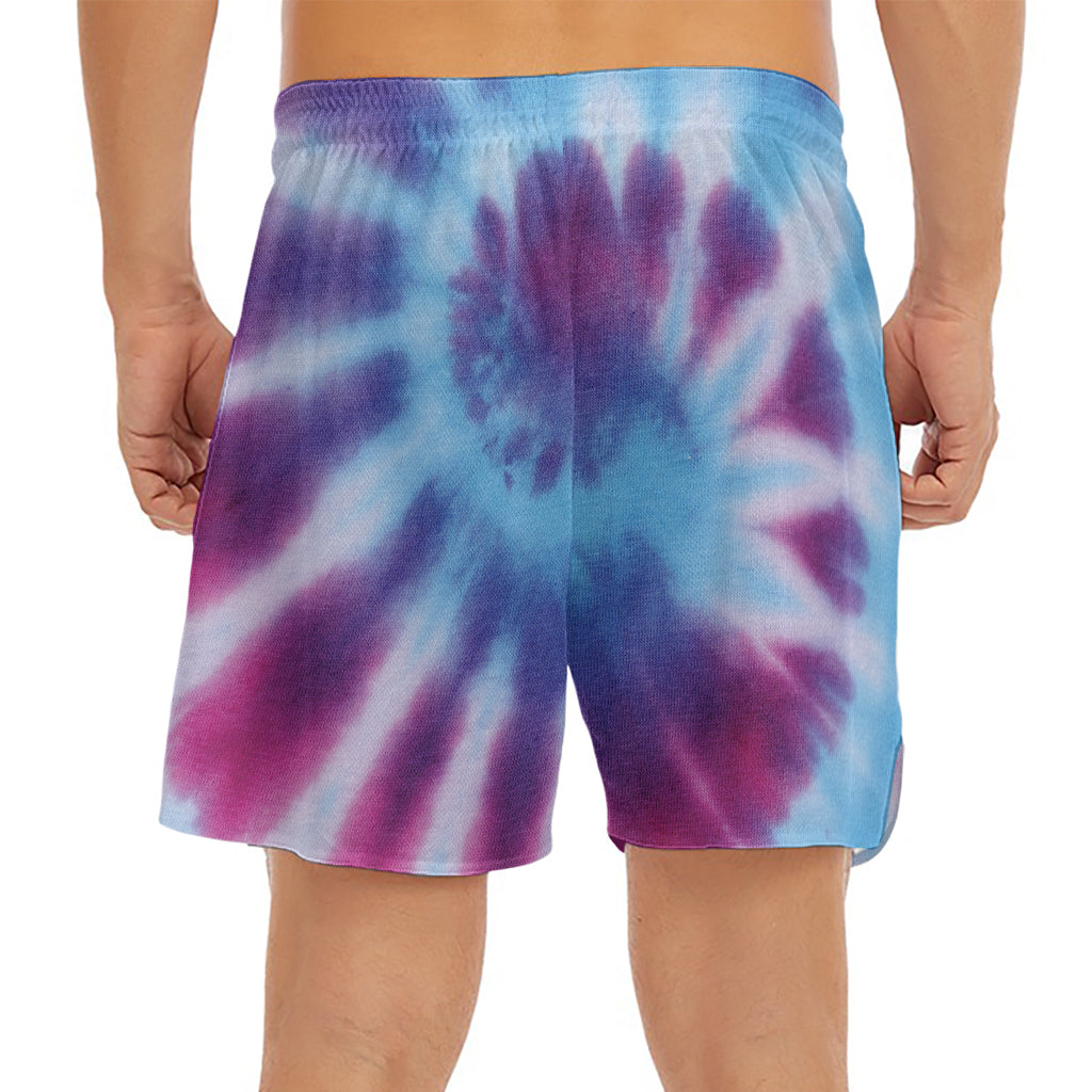 Blue And Purple Spiral Tie Dye Print Men's Split Running Shorts