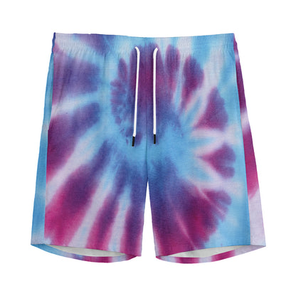 Blue And Purple Spiral Tie Dye Print Men's Sports Shorts