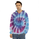 Blue And Purple Spiral Tie Dye Print Men's Velvet Pullover Hoodie