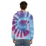 Blue And Purple Spiral Tie Dye Print Men's Velvet Pullover Hoodie