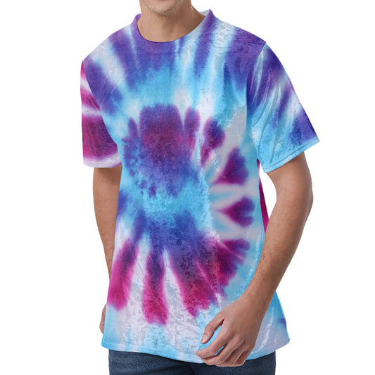Blue And Purple Spiral Tie Dye Print Men's Velvet T-Shirt