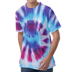 Blue And Purple Spiral Tie Dye Print Men's Velvet T-Shirt