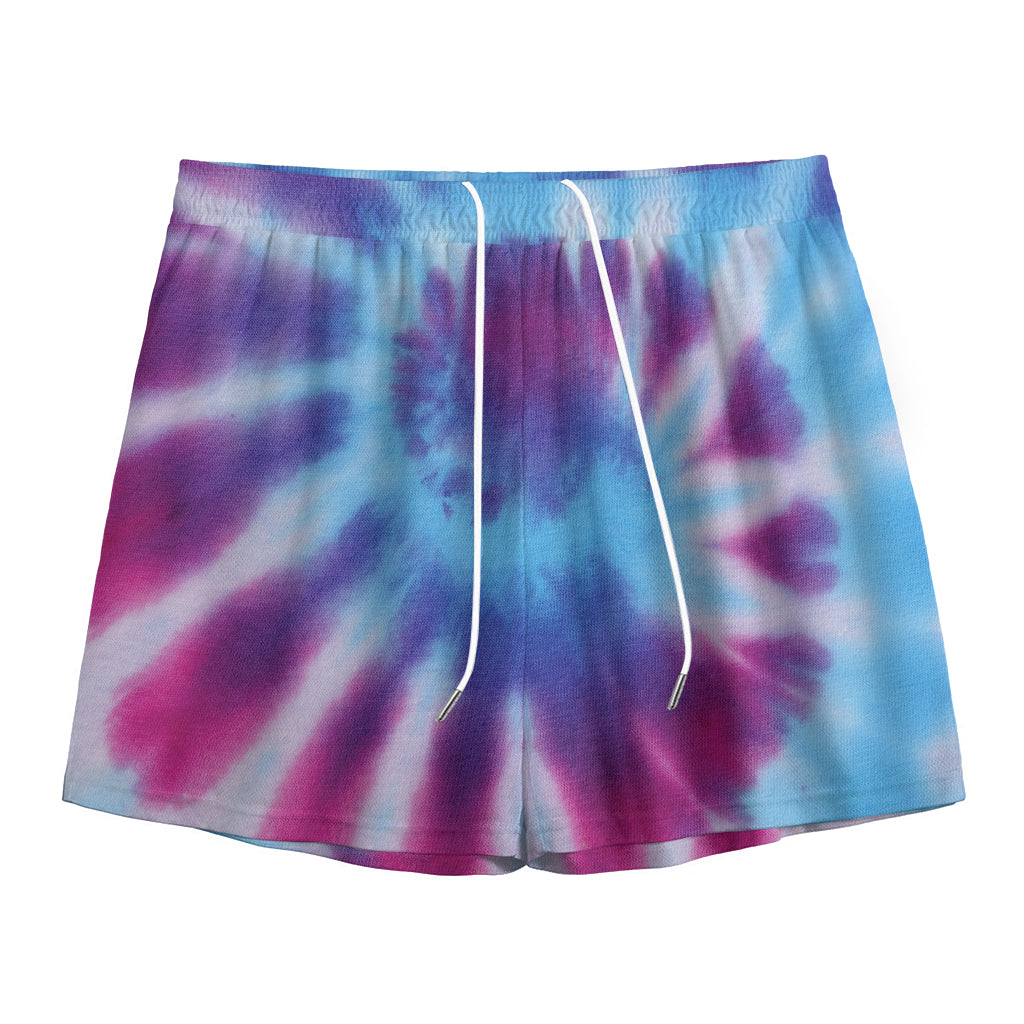 Blue And Purple Spiral Tie Dye Print Mesh Shorts