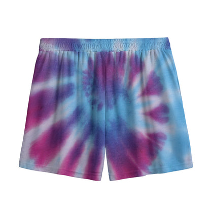 Blue And Purple Spiral Tie Dye Print Mesh Shorts
