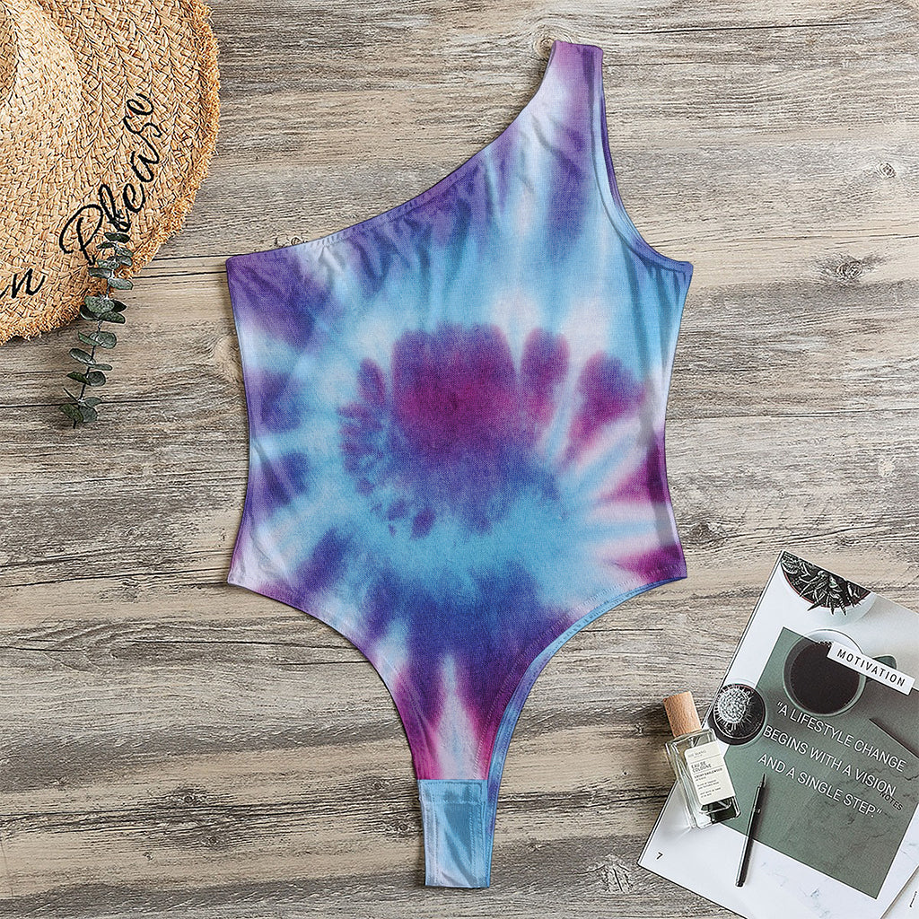 Blue And Purple Spiral Tie Dye Print One Shoulder Bodysuit