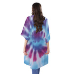 Blue And Purple Spiral Tie Dye Print Open Front Beach Cover Up
