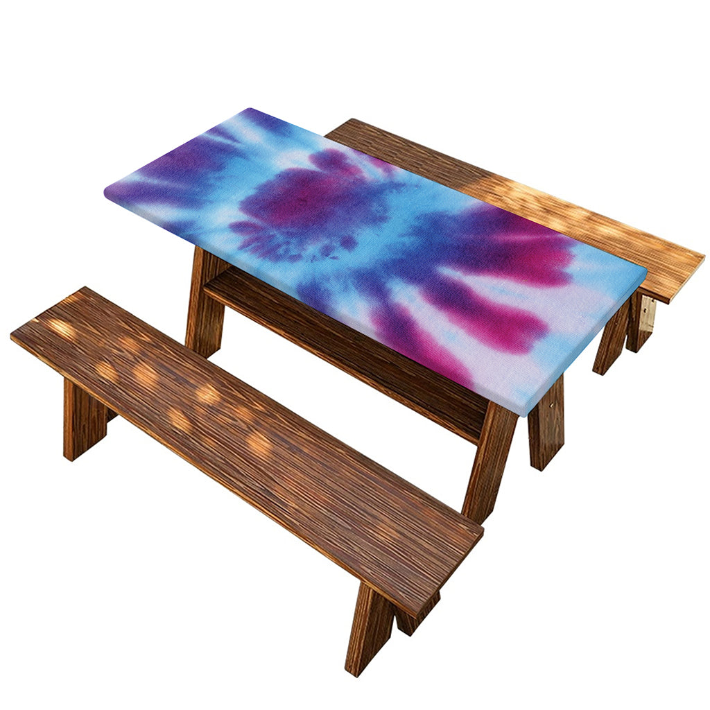 Blue And Purple Spiral Tie Dye Print Picnic Table Cover