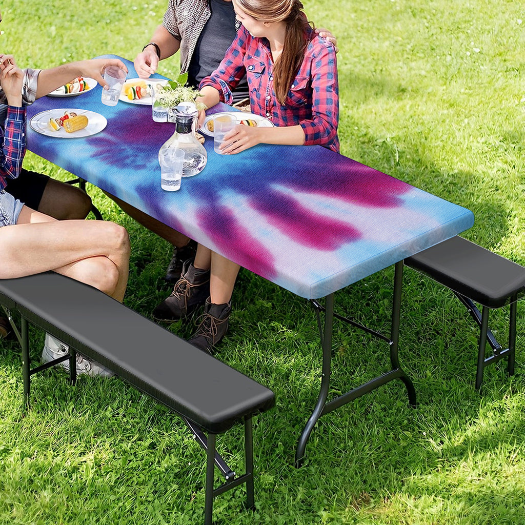 Blue And Purple Spiral Tie Dye Print Picnic Table Cover