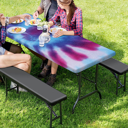 Blue And Purple Spiral Tie Dye Print Picnic Table Cover