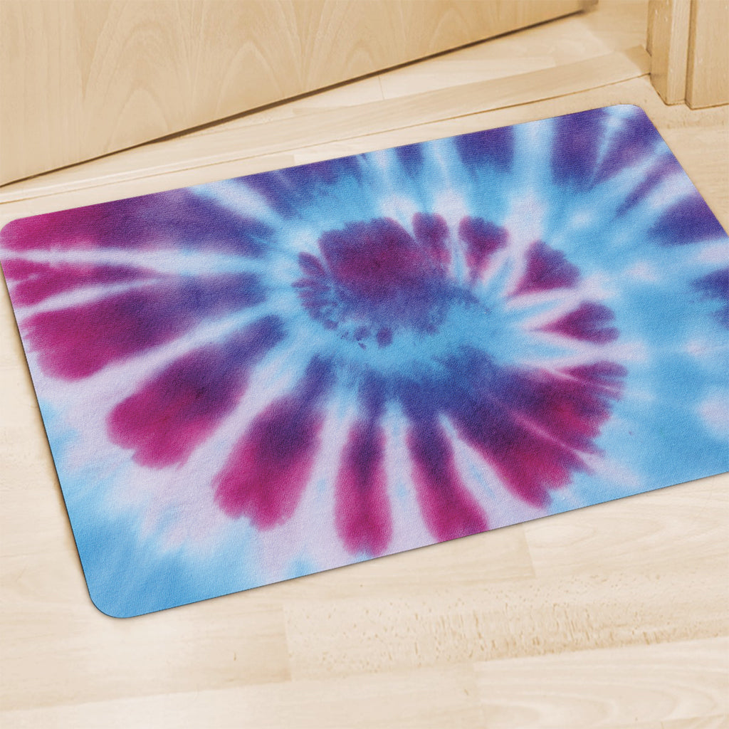 Blue And Purple Spiral Tie Dye Print Polyester Doormat