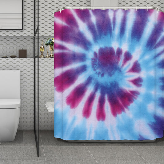 Blue And Purple Spiral Tie Dye Print Polyester Shower Curtain