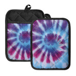 Blue And Purple Spiral Tie Dye Print Pot Holders With Pocket