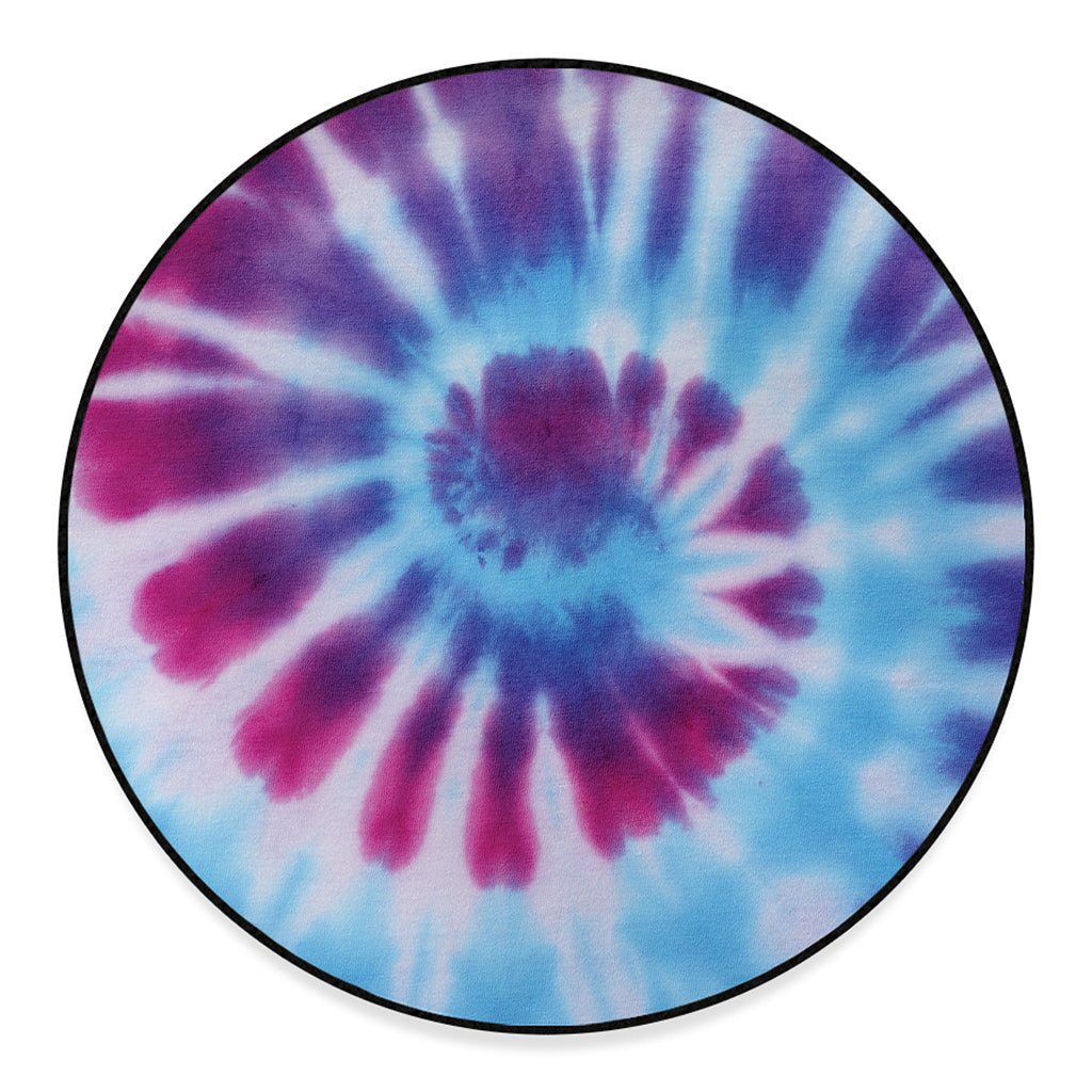 Blue And Purple Spiral Tie Dye Print Round Floor Mat