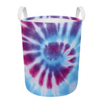 Blue And Purple Spiral Tie Dye Print Round Laundry Basket