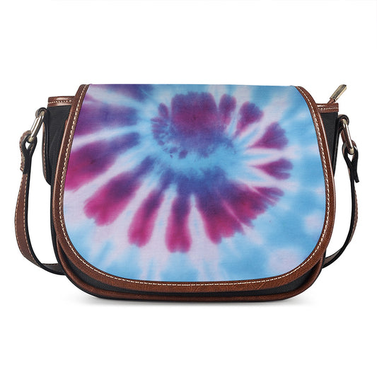 Blue And Purple Spiral Tie Dye Print Saddle Bag