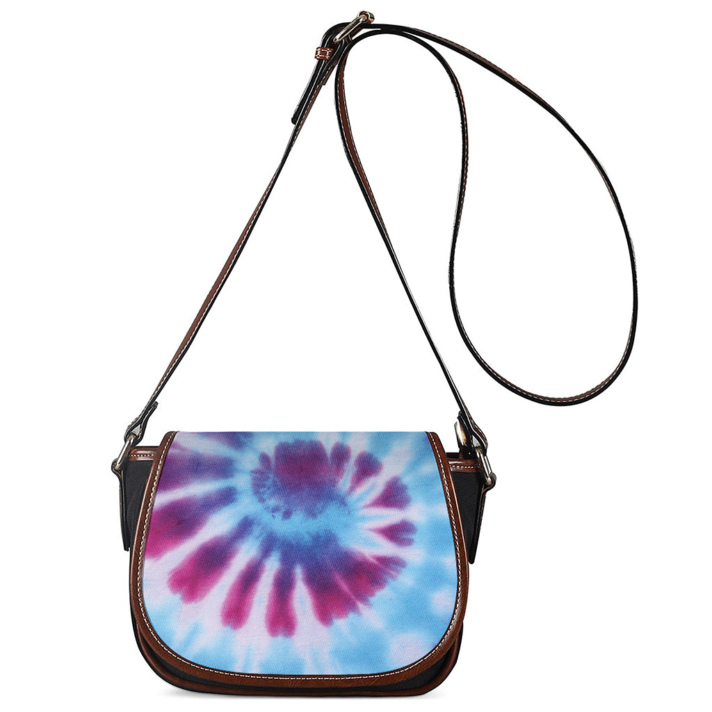 Blue And Purple Spiral Tie Dye Print Saddle Bag