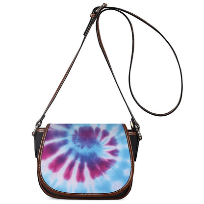 Blue And Purple Spiral Tie Dye Print Saddle Bag