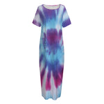 Blue And Purple Spiral Tie Dye Print Short Sleeve Long Nightdress