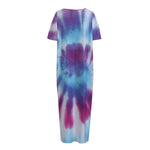 Blue And Purple Spiral Tie Dye Print Short Sleeve Long Nightdress