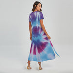 Blue And Purple Spiral Tie Dye Print Short Sleeve Maxi Dress