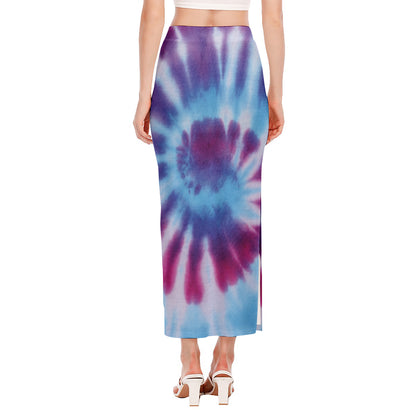 Blue And Purple Spiral Tie Dye Print Side Slit Maxi Skirt