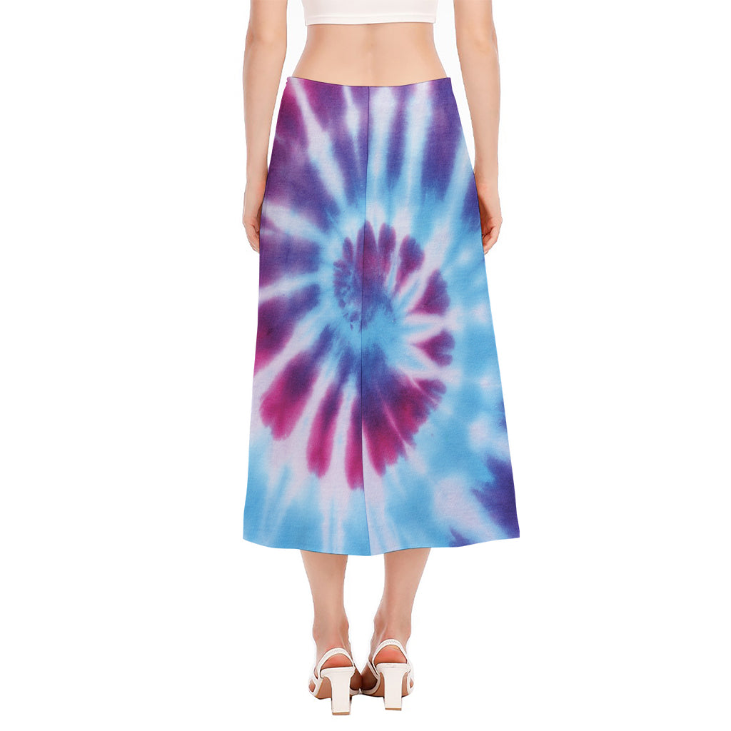 Blue And Purple Spiral Tie Dye Print Side Slit Midi Skirt